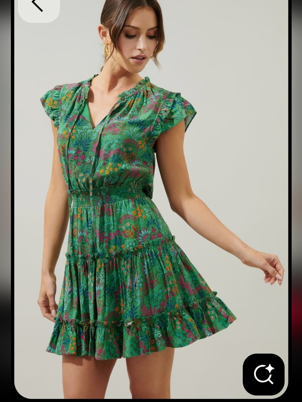SugarLips Ruya Floral Split Neck Toledo Tiered Smoked Mini Summer Party Dress